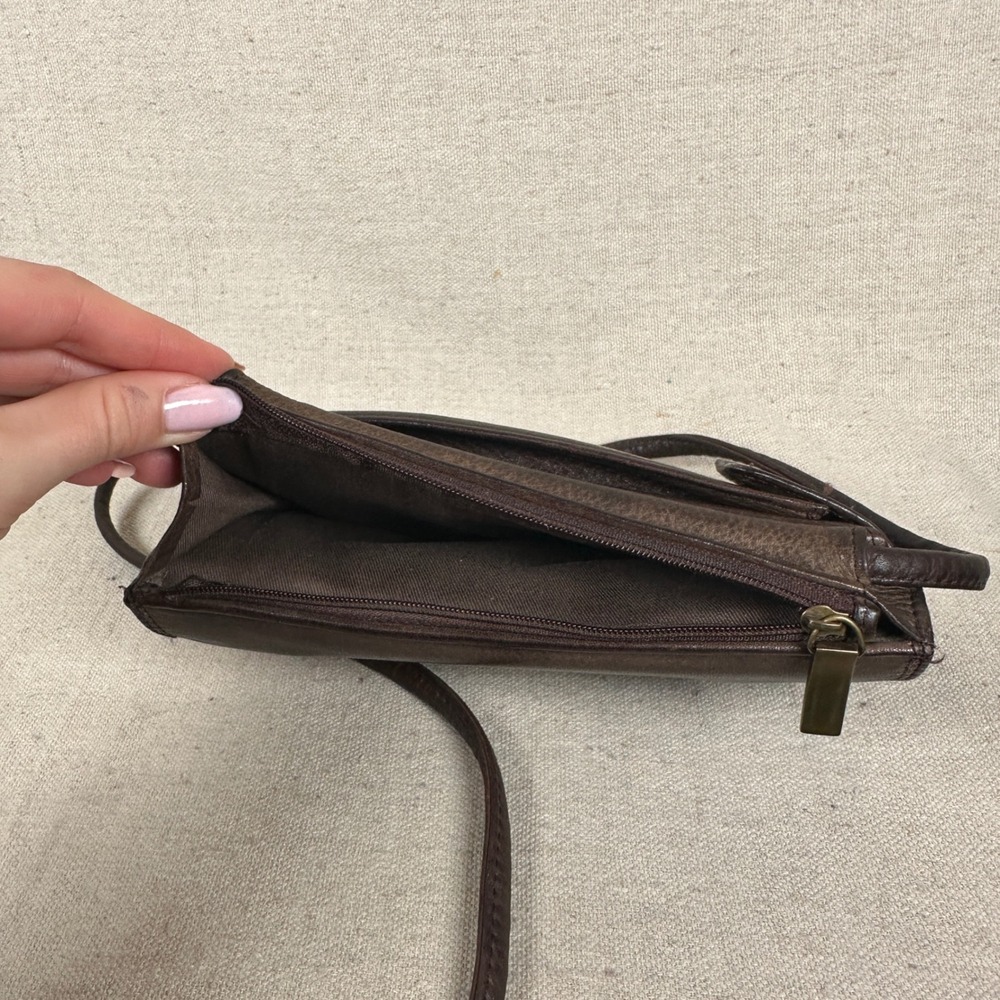 Fossil Vintage Dark Brown Leather Crossbody Wallet Organiser Bag Purse 90s Mini - Picture 6 of 10